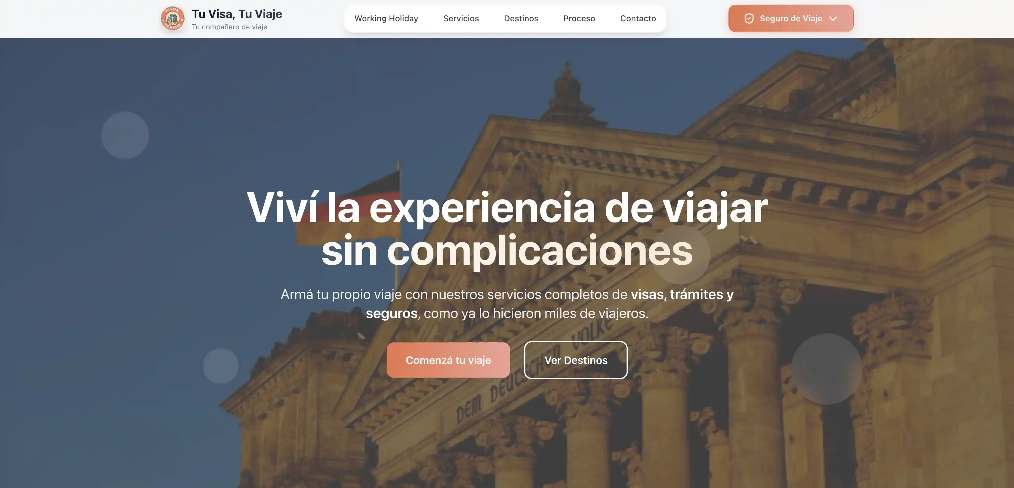 Captura del proyecto Landing Page Tu Visa, tu Viaje